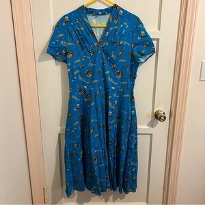 Antique Furniture Print Blue Miss Lulo Dress XL